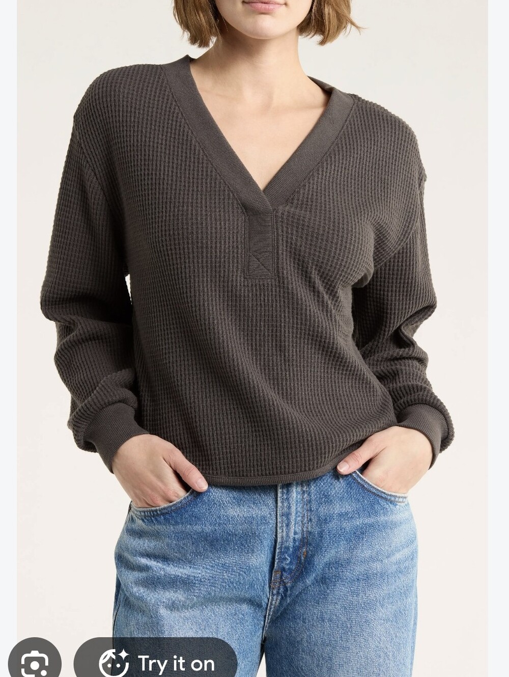 Madewell Brushed Waffle V-Neck T-Shirt Dark Grey Womens Size Large